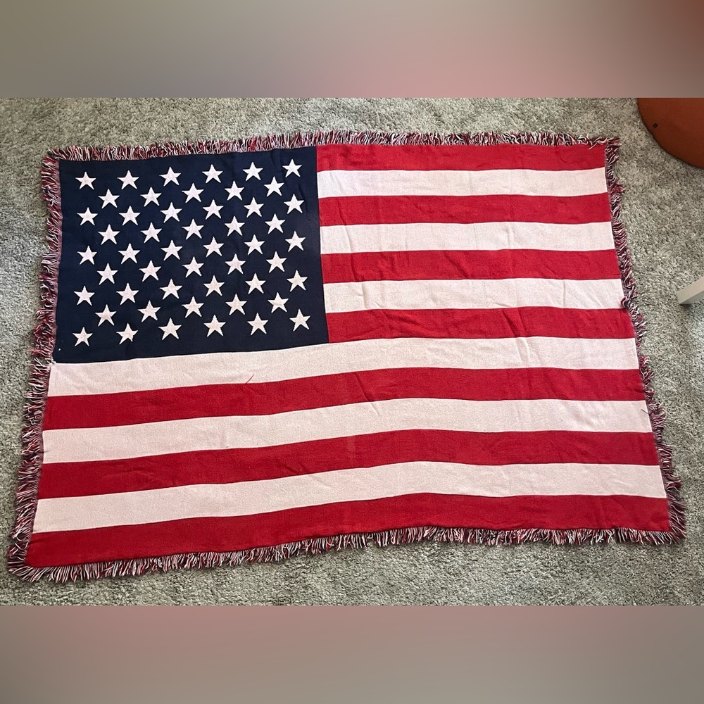 USA Flag Cotton Blanket Beach Picnic 4th of July patriotic red white blue
